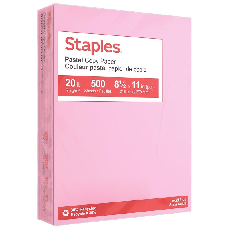 Staples 490935 Pastel Colored Copy Paper 8 1/2-Inch x 11-Inch Pink 500/Ream (14779) - Image 1